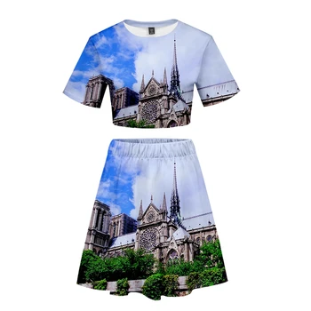 

2019 3D summer Notre Dame de Paris sets Casual Print Two Piece sets Women sexy Sets 2019 Hot Sale women kpops sets Plus Size xxl