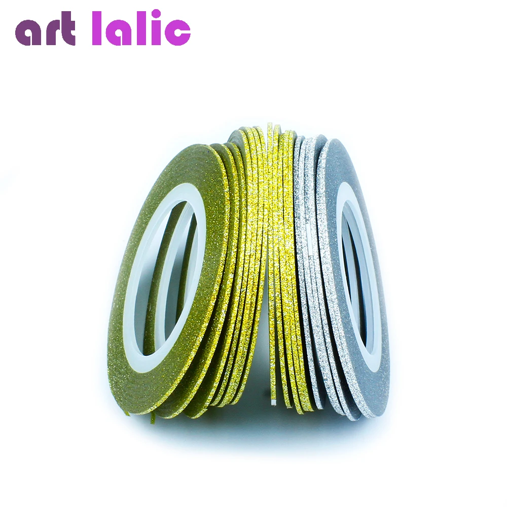 

20 Rolls Of Laser Gold Silver Glitter Striping Tape Line Nail Art Tips Decals Beauty Transfer Foil Stickers For Nails