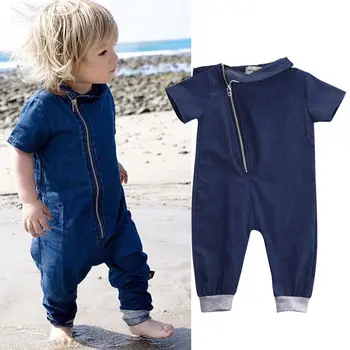 

Toddler Kids Boy Zipper Up Denim Jumpsuit Romper