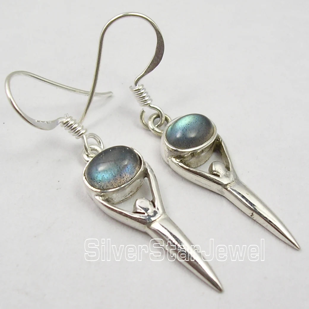 

Chanti International Solid Silver Natural BLUE FLASH LABRADORITE STYLISH GODDESS Earrings 3.9 CM