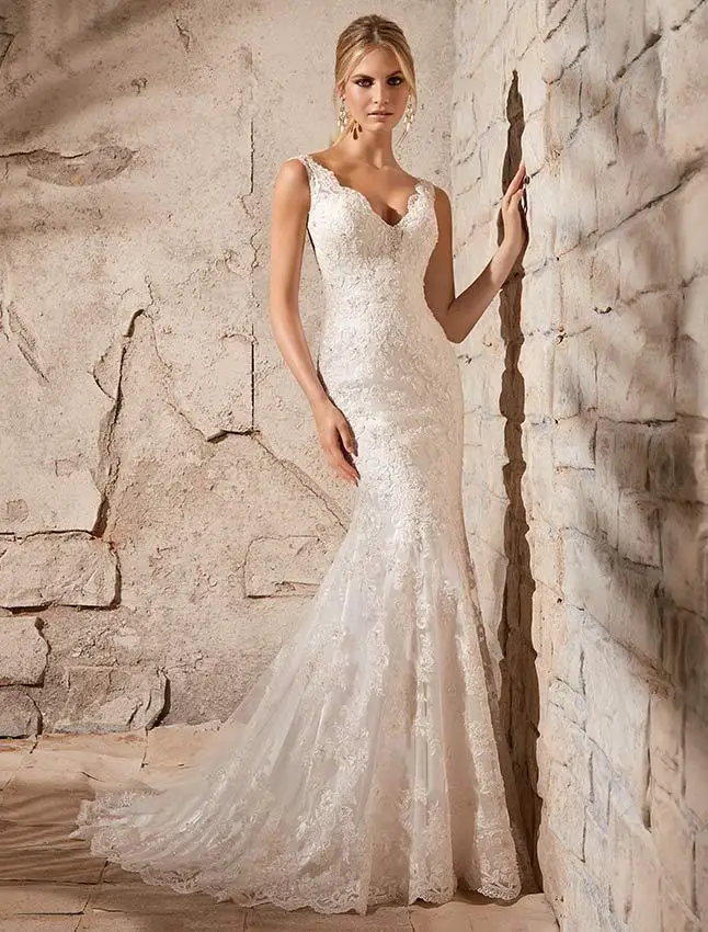 

Vestidos de novia V-neck Beading Lace Sexy Backless Mermaid Wedding Dresses Bride Dress 2015 Custom Size QF8