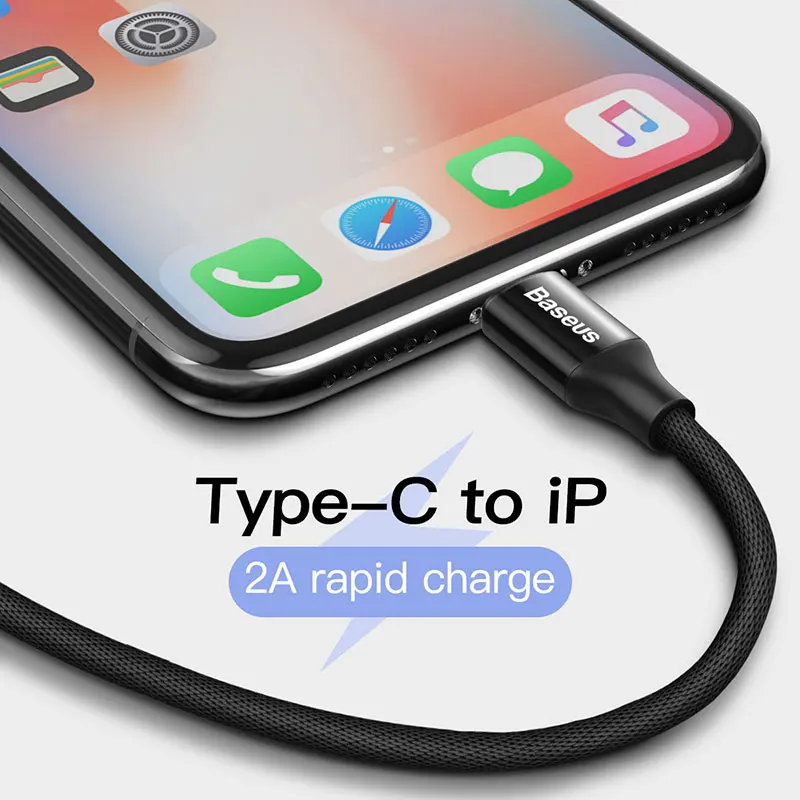 Baseus USB نوع C إلى البرق كابل يو اس بي ل فون Xs ماكس Xr X 8 7 6 5 s se سريع شحن شاحن نوع-c البيانات كابل لجهاز ماكبوك