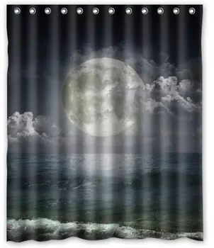 

Comfort Home Style Full Moon Rising from Sea Pattern Design Custom Waterproof Fabric Bathroom Shower Curtain