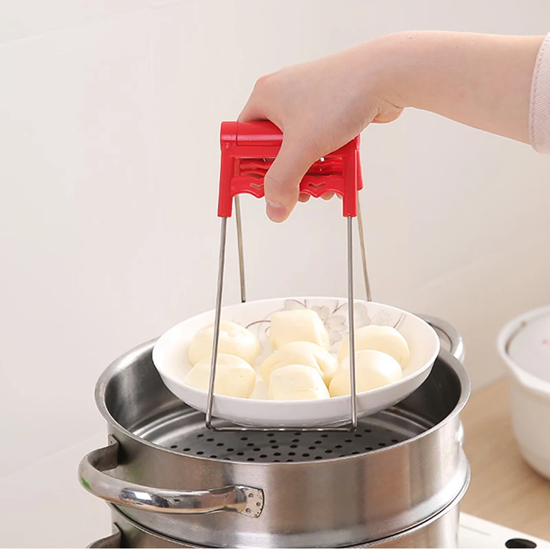 

Kitchen Foldable Stainless Steel Hot Bowl Clip Pot Dish Holder Steamer Heat Insulation Plate Tong Anti-Hot Clamp 18.5*8cm
