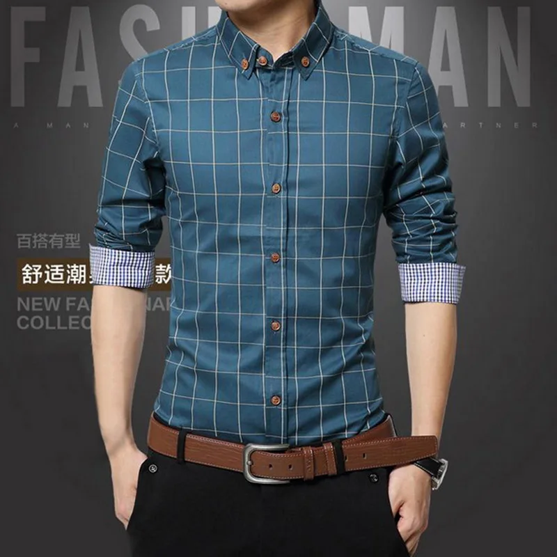 Oeak 5XL Плед печатный длинный рукав формальная Мужская рубашка Turn-Down Воротник Тонкий Мужской Бизнес Мужская классическая рубашка пэчворк camisa