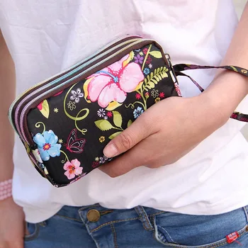 

Wholesale 2018 New Handbag Canvas Zipper Coins Purse Women Long Wallet Mobile Phone Bag Canvas Flower Art Printing Drop Shipping