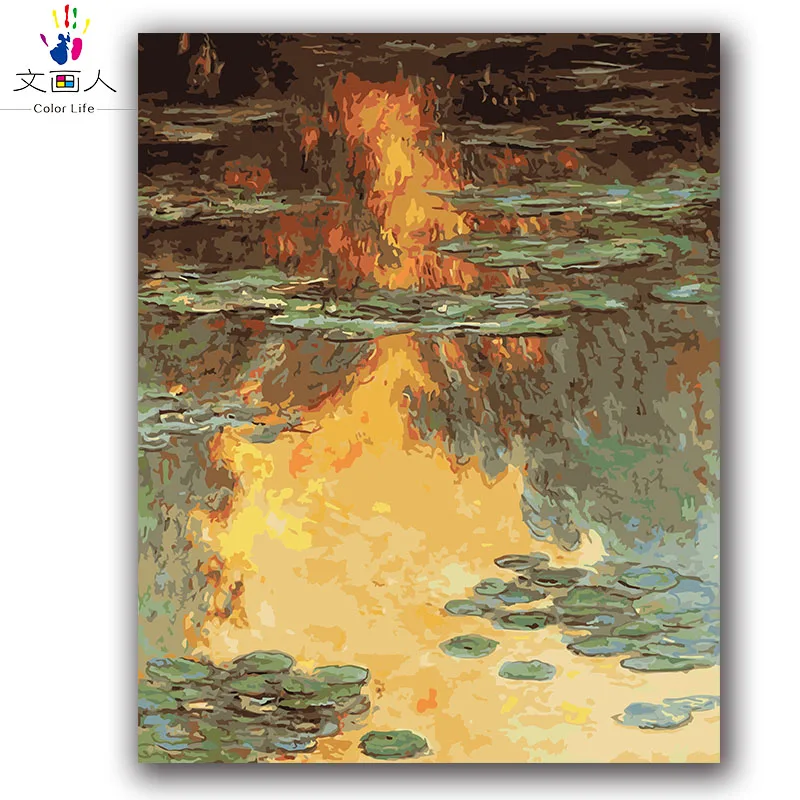 Водяная Лилия в закате света знаменитая картина по номерам с посылка на холсте Рисование раскрашивания картины по номерам hoom deco - Цвет: 6315