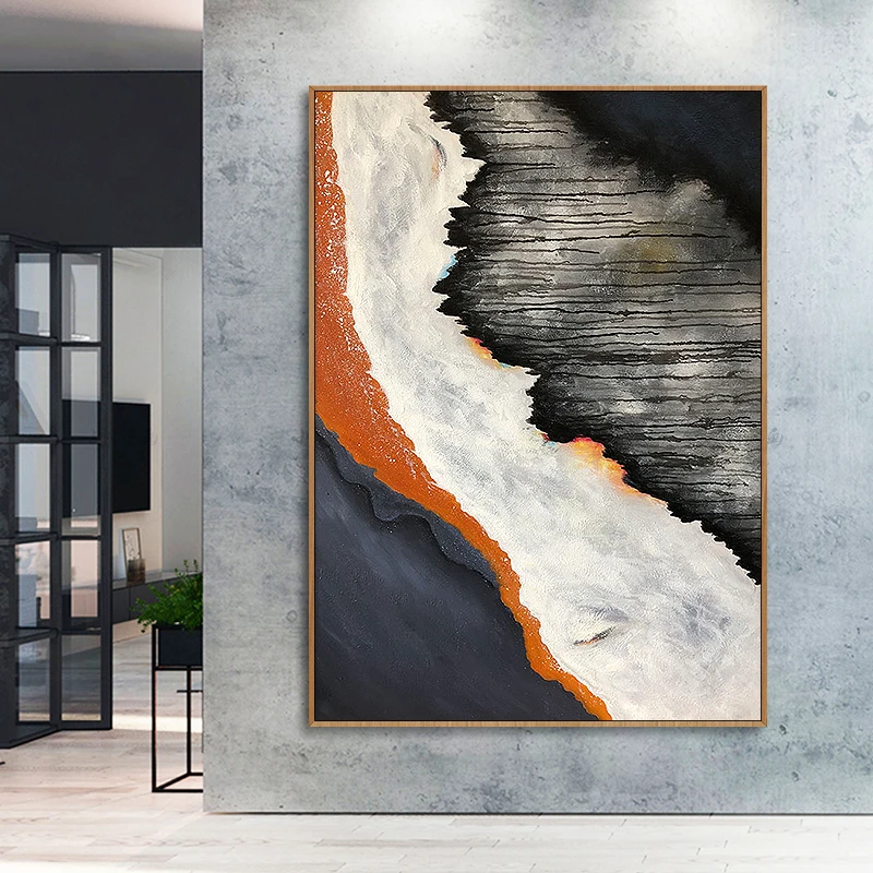 

Modern light luxury oil painting pure hand painted living room abstract black and white tide color porch corridor decor painting