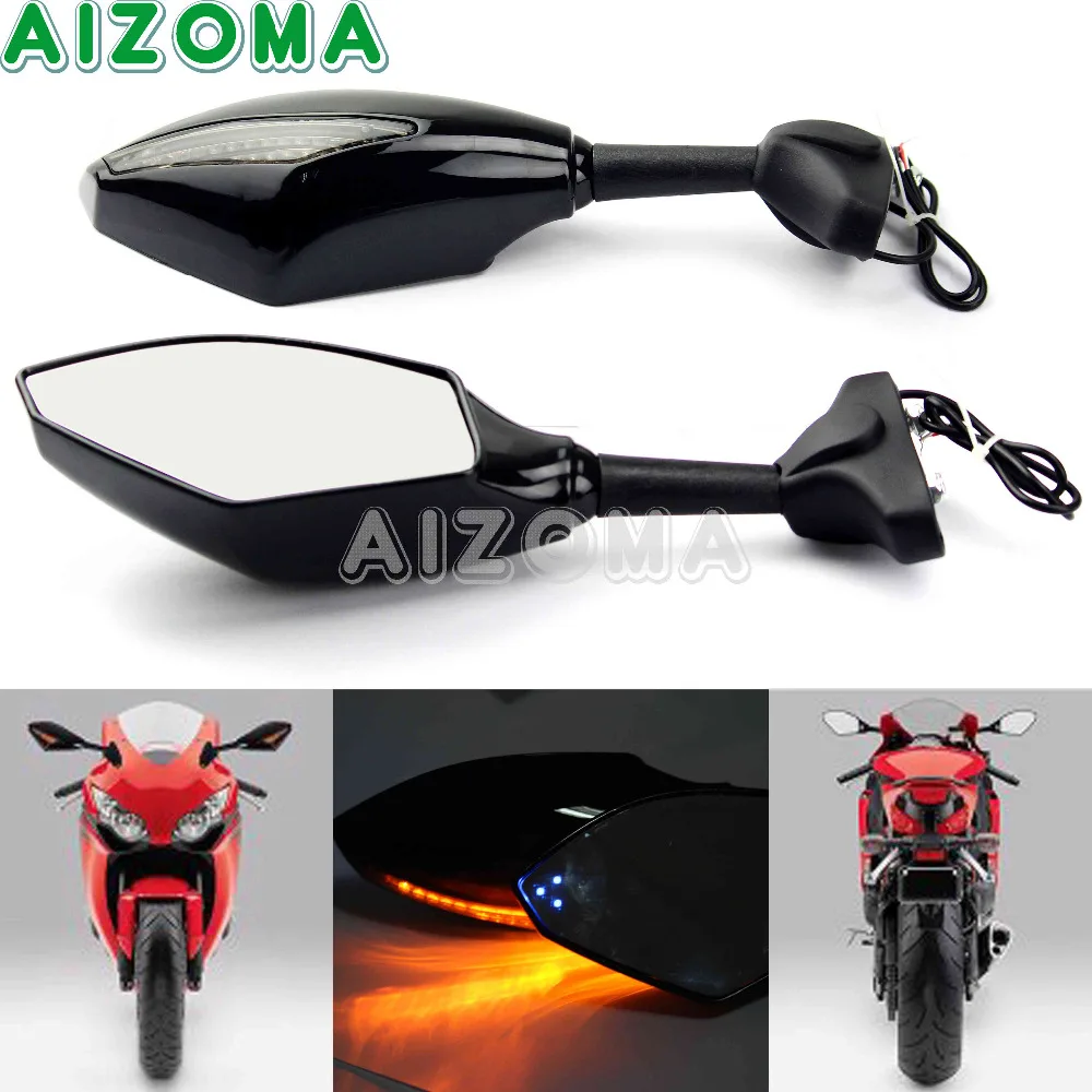 

Black LED Integrated Blinker Turn Signal Light Motorcycle Rear View Mirrors For Honda Suzuki Kawasaki Street Bikes Universal