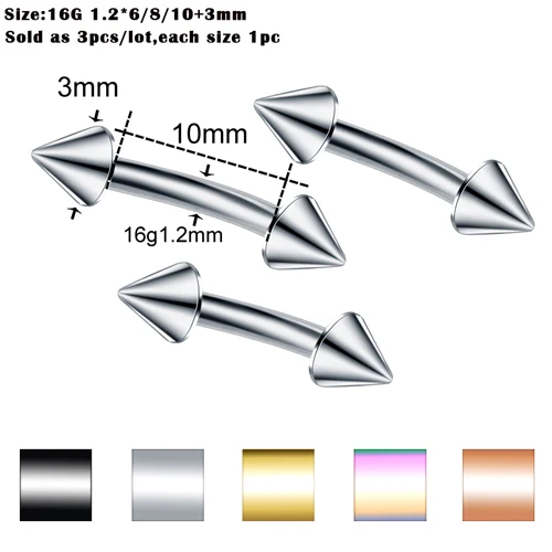 3 шт./лот, стальные пирсинг для ушей, спиральные пирсинг для бровей, пирсинг для губ, кольца, серьги козелок, штанга, ювелирные изделия для пирсинга тела - Окраска металла: Style 3