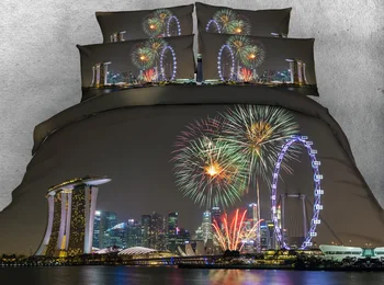 

JF-163 HD Digital print City Fireworks print 3d duvet cover set queen super king size bedding sets linens sheet