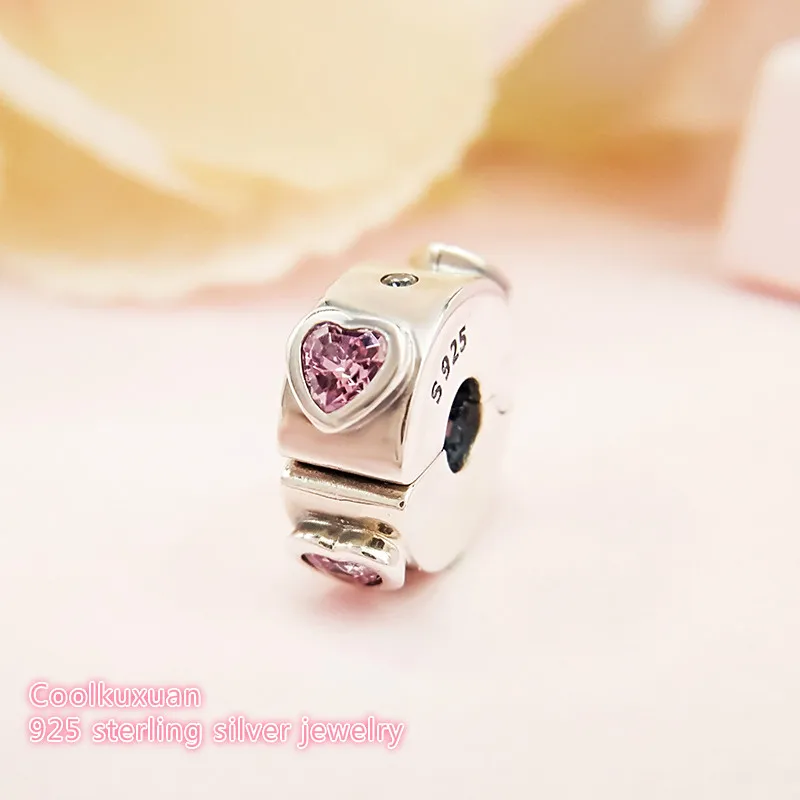 

Valentine's Day 925 Sterling Silver Explosion of Love Clip, Fancy Fuchsia Pink & Clear CZ Charms Fit Pandora Charms Bracelet