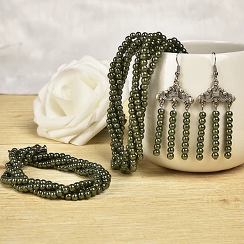 

Pale green color surround style chic Smooth beads Synthesis pearl necklace 7.5 MM bracelet and curtain earrings