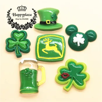 

10pcs Resin Deer/Leaf/Hat/Smug Happy St. Patrick's Day Flatback Cabochon Miniature Art Supply Decoration Charm Crafts