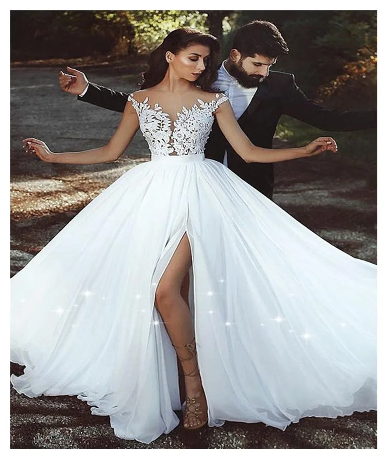 LORIE элегантное пляжное свадебное платье, рукав-крылышко, высокий разрез, бохо, платье невесты,, на заказ, свадебное платье vestidos