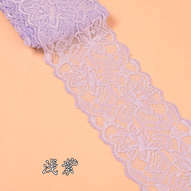 8 см Мягкая элегантная эластичная кружевная отделка тканевые ленты лента для самостоятельного пошива одежды аксессуары свадебное украшение белая кружевная отделка - Цвет: Светло-фиолетовый