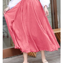 Muti-цветная хлопковая льняная Женская юбка плиссированная свободная однотонная с завышенной талией красная синяя Повседневная Длинная миди черная эластичная талия корейские юбки