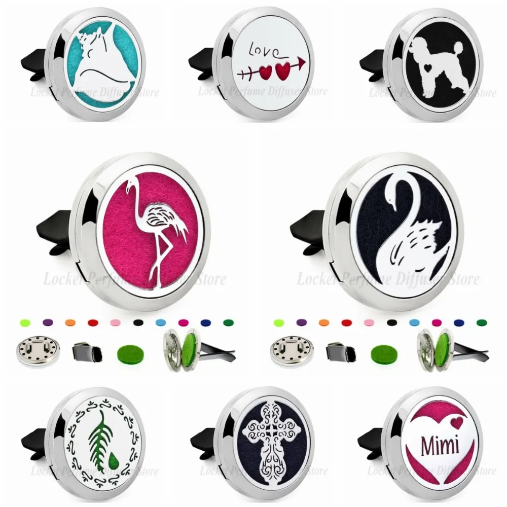 

Flamingo Swan Mimi Dog 30mm 316L Stainless Steel Car Diffuser Locket Removable Vent Clip Aromatherapy Perfume Locket 10 Pcs Pads