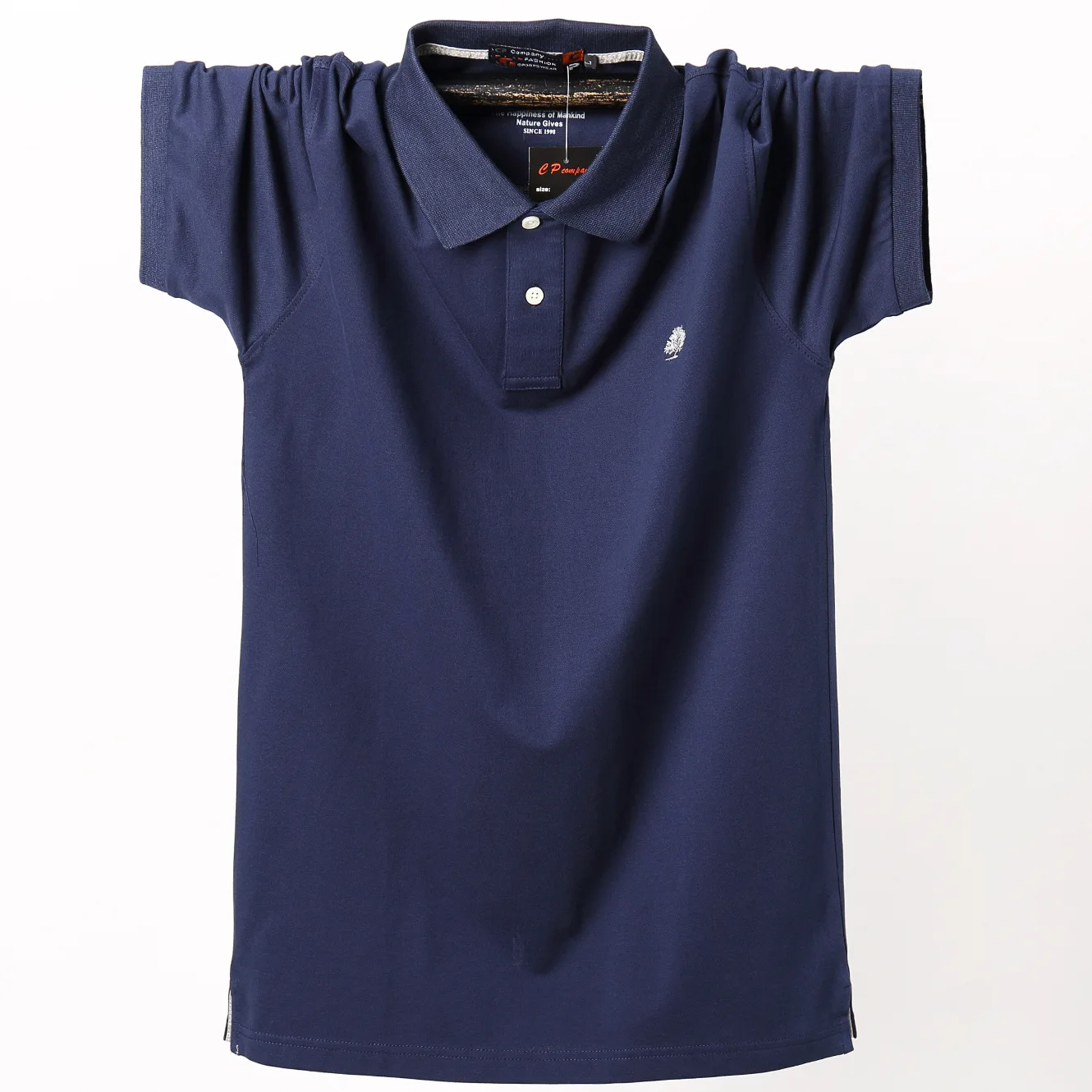 Navy blue Новая мужская рубашка Поло хлопок для бизнес на каждый день короткий рукав вышивка прямые поло однотонные мужские Топы 5 цветов - Цвет: Navy blue