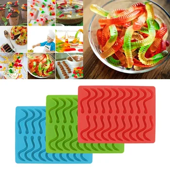 

Creative Worm Candy Tray Molds Silicone Worms Shaped Chocolate Mold Gummy Hard Candy Mould Cake Decorating Baking Accessories 10