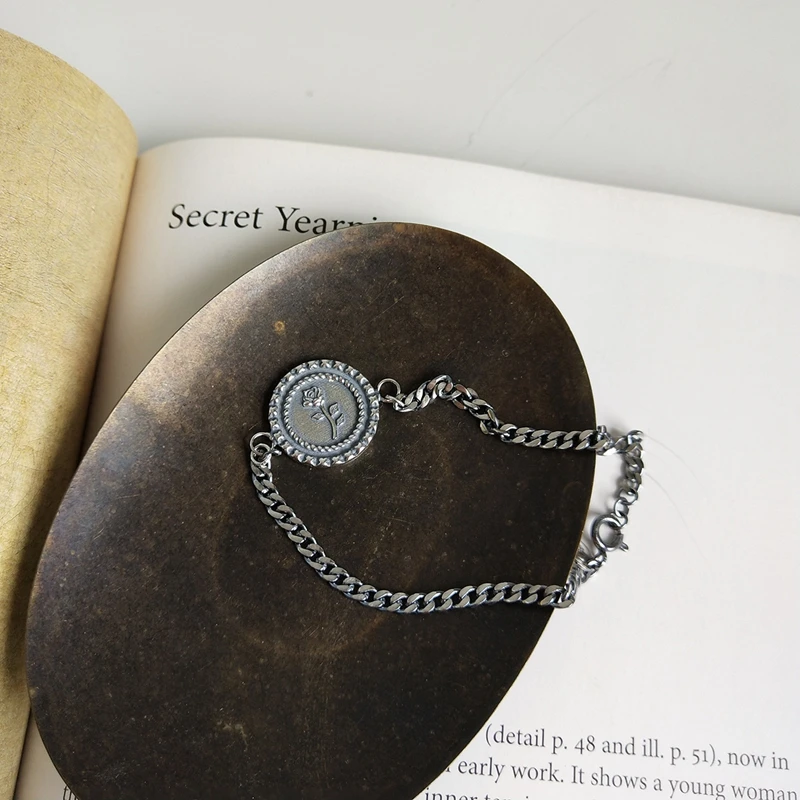 

LouLeur 925 sterling silver vintage rose flower bracelets flatten chain adjustable bracelets for women festival jewelry gift