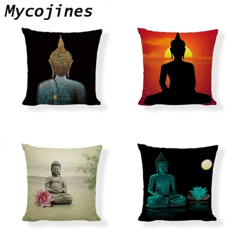 

Buddhism Element Cushion Cover Buddha Icon Deity God Lotus Bamboo Sunset 1 Side Print house Living Room Sofa Decor Pillow Cases