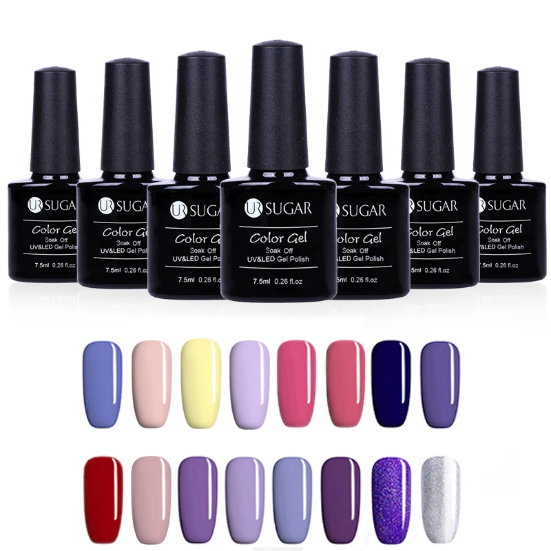 

UR SUGAR Purple Series Gel Nail Polish Glitter Polish Soak Off UV Gel Varnish Color Nail Art Decoration Set Painting Colors