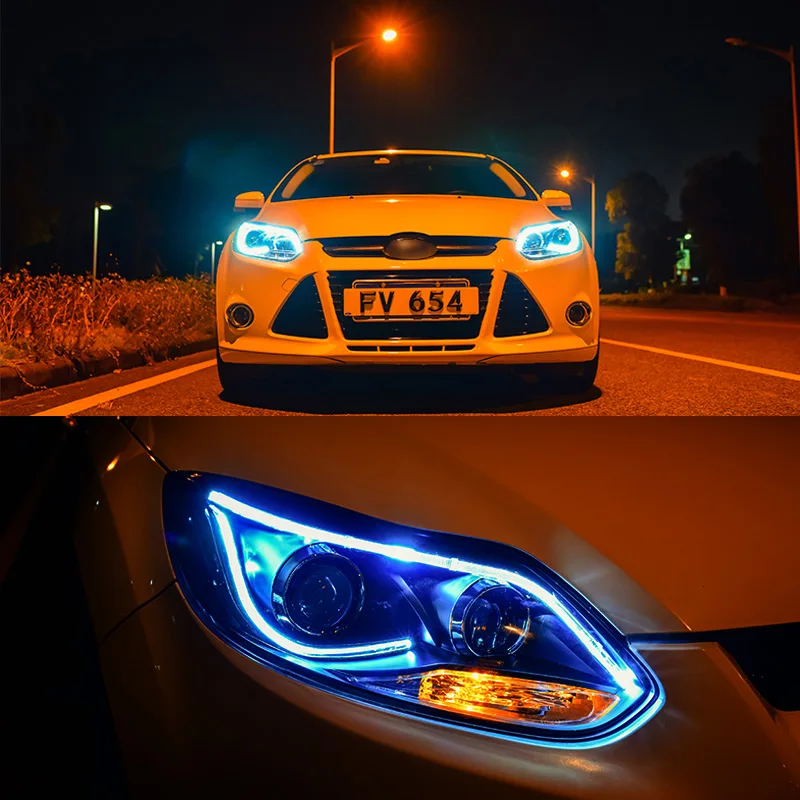 Фара в сборе для Ford Focus 2012 2013 левый и правый светодио дный с LED DRL ходовые огни желтый поворотов