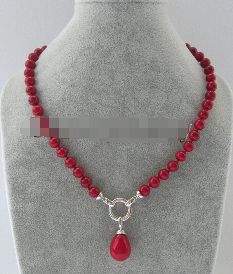 

ddh003450 8mm red coral color perfect round sea shell pearl necklace +20mm big pendant 28% Discount