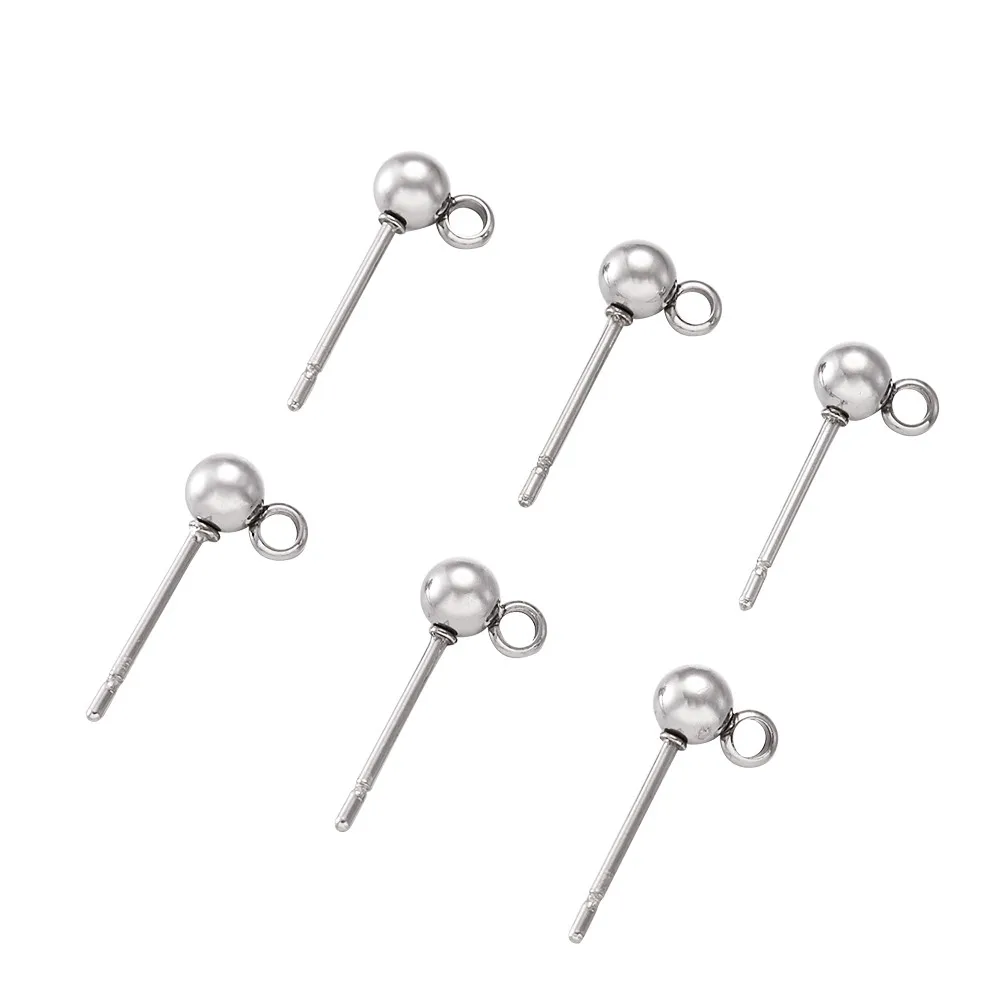 

304 Stainless Steel Ear Stud Components Ball Stud Earring Pins Ear Base for Jewelry Making DIY Earring Findings 500 pcs
