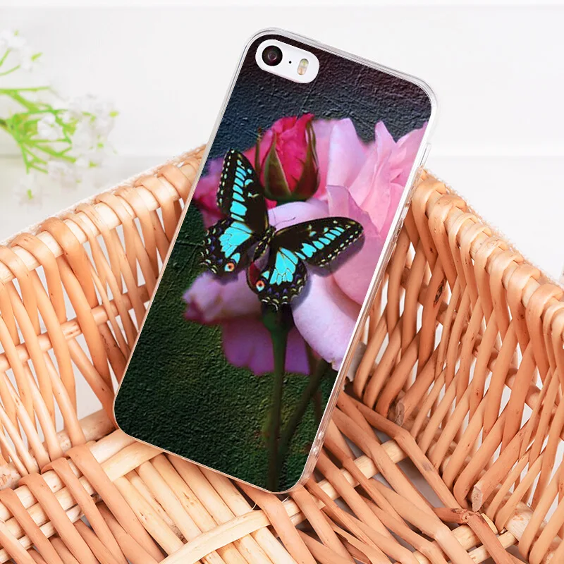 Чехол Yinuoda для телефона с красной бабочкой и белыми розами iPhone 8 7 6 6S Plus 5S SE 11 Pro XR XS