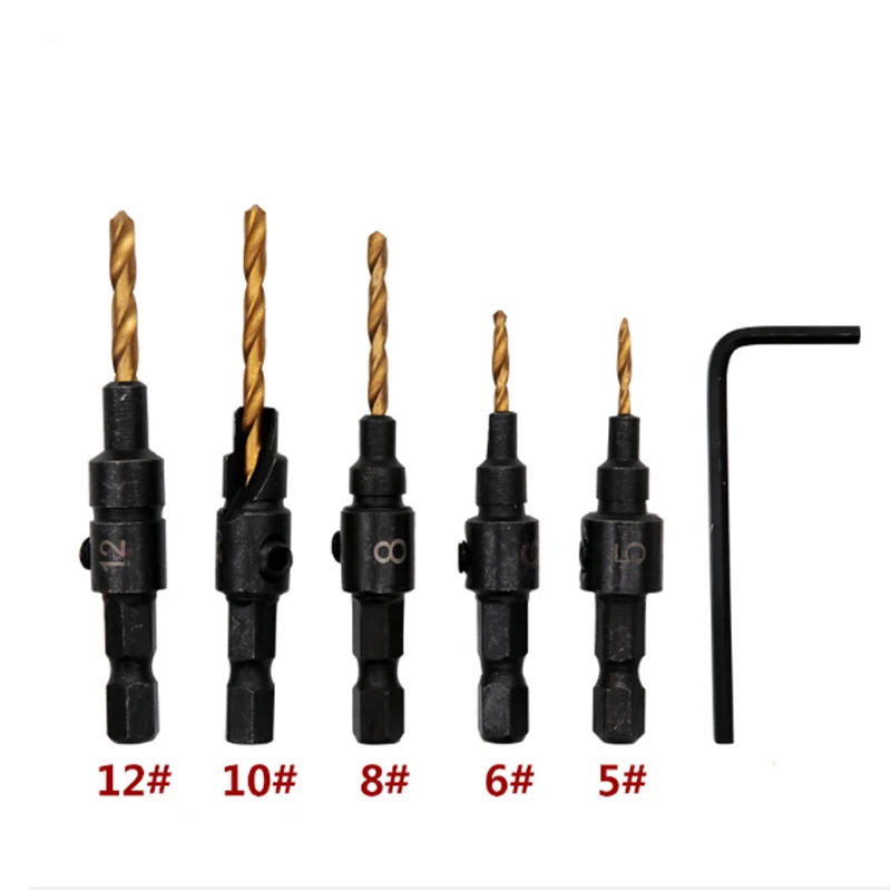 5 шт. 5-12# HSS Деревообработка Зенковка сверло с желобками набор с гаечным ключом сверлильный инструмент для деревообработки железный лист