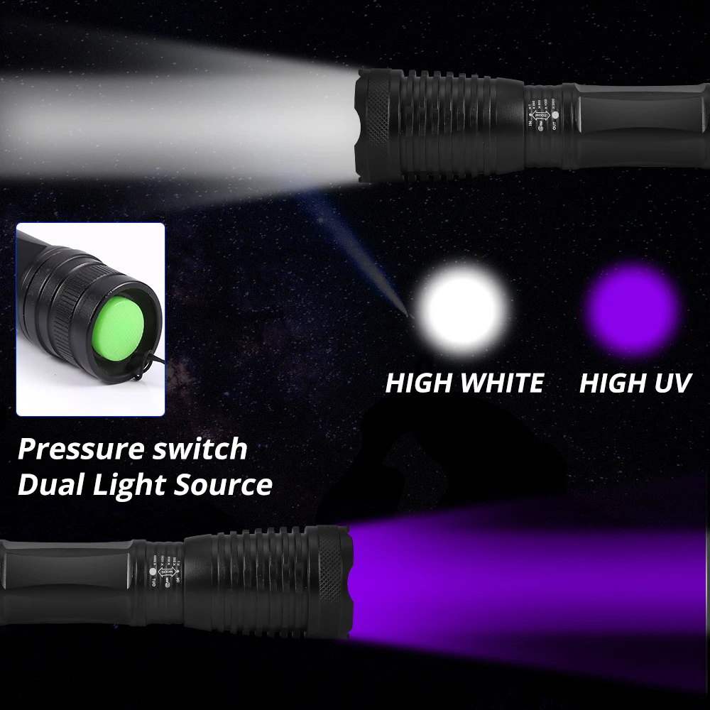 2в1 УФ-Фонарик светодиодный тактический фонарь Linternas 395nm Ультрафиолетовый детектор мочи для кемпинга домашних животных