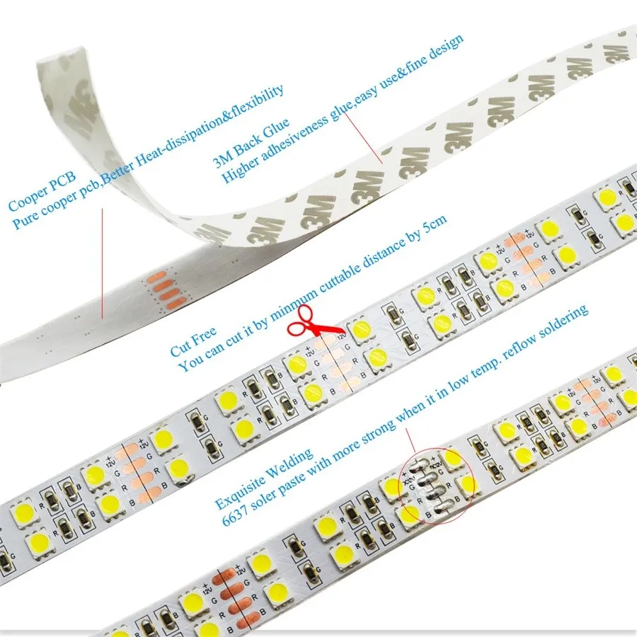 DC12v 120 светодиодов/м RGB Светодиодная лента 5050 SMD светодиодный гибкий светильник s 5 м/катушка двухрядный теплый белый/RGB светодиодный ленточный светильник