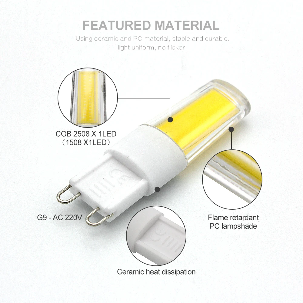 G9 затемнения без мерцающие, светодиодные свет керамические лампочки тела 1508 COB 220 V 230 V для Люстра Замена 50 Вт 40 Вт 30 галогенная лампа