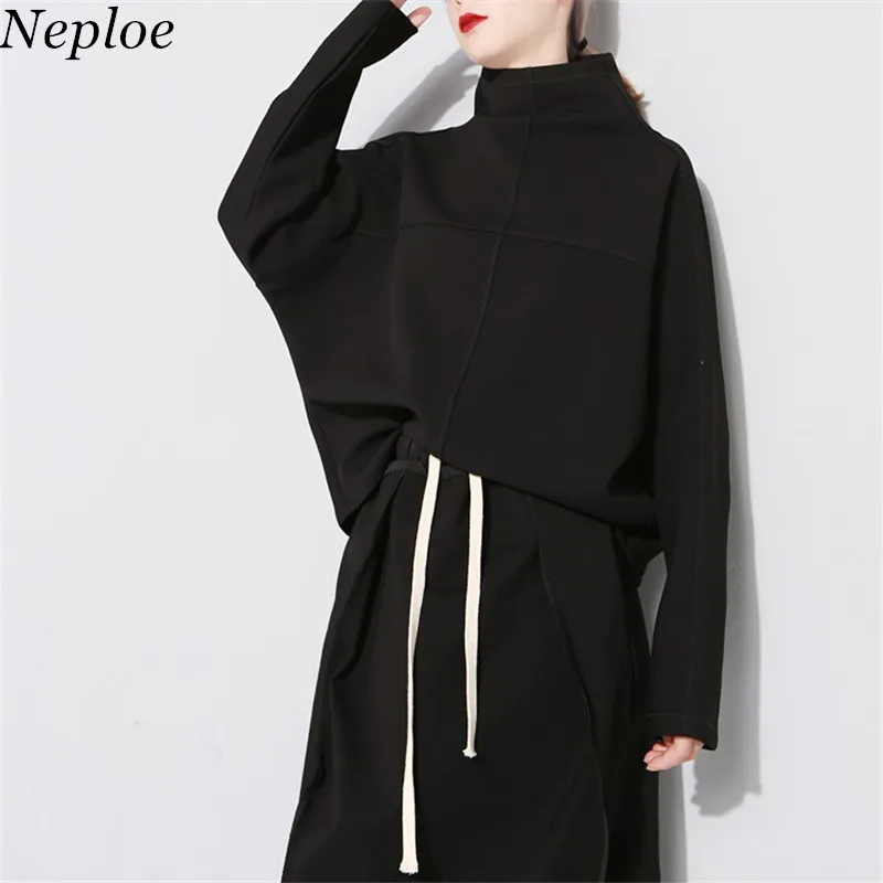 

Neploe Turtleneck Batwing Sleeve Hoodies Solid Autumn New Loose Sweatshirts 2019 Fashion Casual Streetwear Women Tops 68553