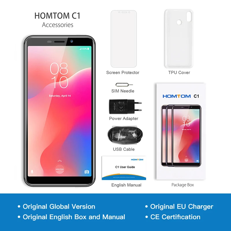 Глобальная версия Doogee HOMTOM C1, 16 ГБ, 5,5 дюйма, мобильный телефон, камера 13 МП, отпечаток пальца, 18:9 дисплей, Android 8,1, MT6580A, разблокированный смартфон