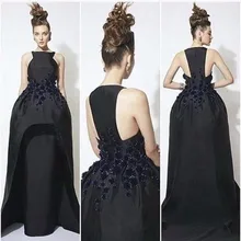 Elegant Black Satin Mantel Abendkleider Sleeveless Gericht Zug Robe De Soiree Lange Frauen Formale Kleider