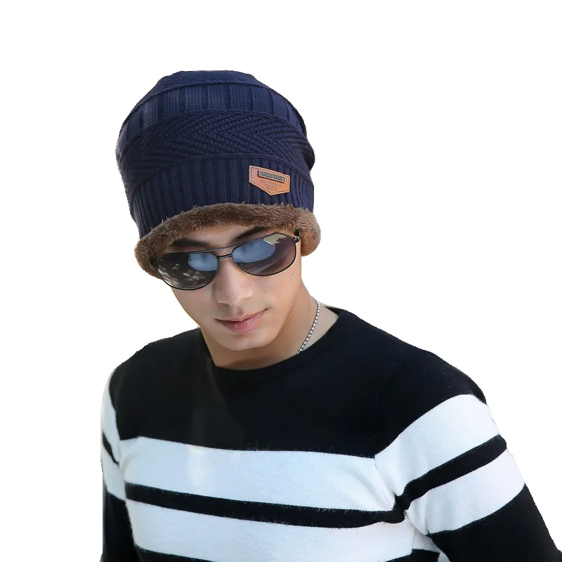 Men's Skullies Hat Bonnet Women Winter Beanies Knit Hats Plus Velvet Women Knitted Ski Skullies Wool Caps