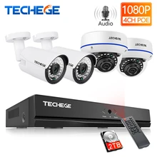 Techege 4CH 1080P H.265 POE NVR аудио-видео система 2-мегапиксельная Крытая уличная ip-камера Водонепроницаемая электронная почта оповещение система видеонаблюдения