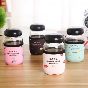 

BS040 Fashion Glass cup with cup cover mushroom head glass cup 7*13.5cm Free shipping
