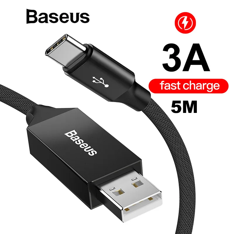 

Baseus 5m Extra Long USB type C Quick Charging Cable 5V/3A 15W Type-C Cable USB-C Fast Charging Cord For Huawei Saumsung Xiaomi