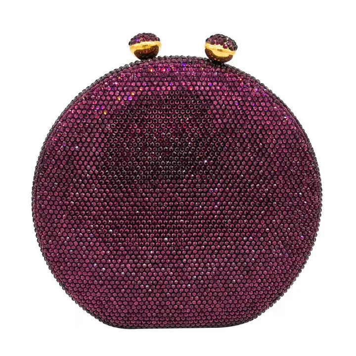 Double Flower Kiss Clasp Round Circular Women Purple Crystal Clutch Evening Handbags Hard Case Wedding Cocktail Diamond Bag - Цвет: Purple Evening Bag