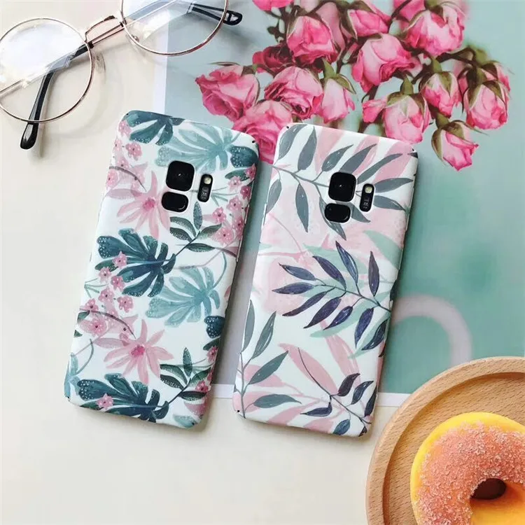 

Smooth Matte Pineapple Phone Cases for Samsung S7 S7Edge S8 S9 plus Marble Painting Hard PC Plants Leaves For Note 8 9 Coque