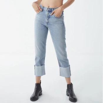 

2019 ankle-length loose fit fashion straight Jeans Women middle Waist wide leg Denim Pants no Stretch solid casual Jeans women