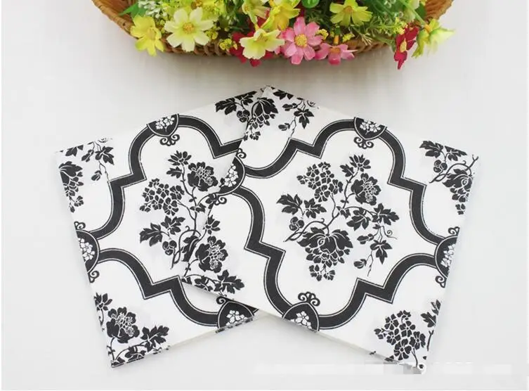 

20pcs/lot Paper Napkins for Dinner party christmas decorative vintage wedding napkins black silver gold 33cm*33cm
