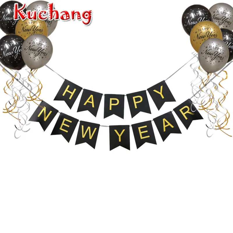1set Happy New Year Banner Paper Bunting Garland Christmas Party Photo Prop Sign Backdrop