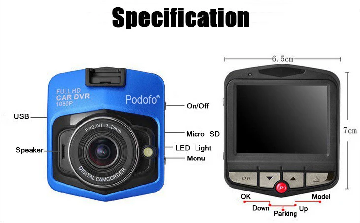 Podofo Автомобильный видеорегистратор Dashcam Full HD 1080P видео регистратор DVRs g-сенсор ночного видения видеорегистратор для вождения приборная панель