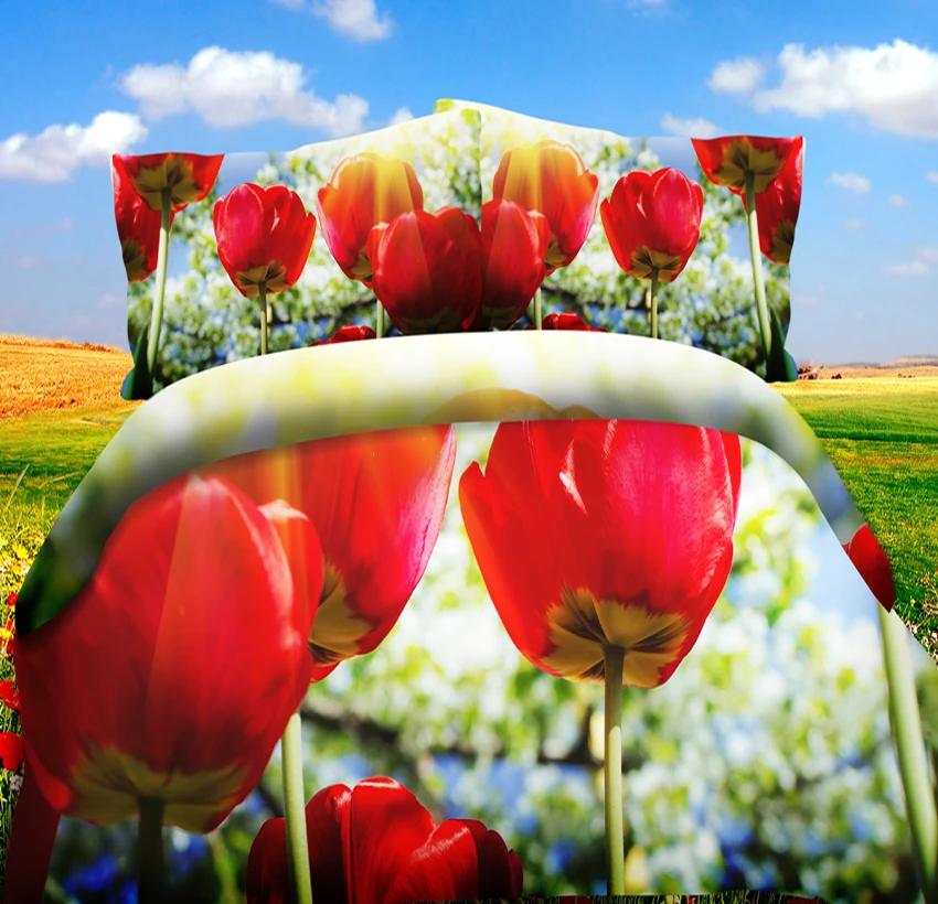 

Blooming red flowers under blue sky 3d effect photo bed linen can be customized photo pattern