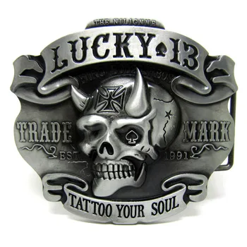 

New Design Lucky 13 Skull Belt Buckle For Mens Jeans Accessories Metal Belt Buckle Suitable For 4cm Width Belt Drop shipping